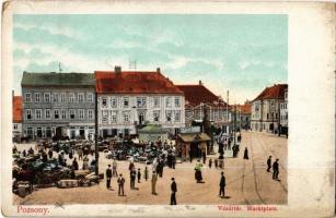Pozsony, Pressburg, Bratislava; Vásár tér, piac, Sommer István üzlete / Marktplatz / market square, shops (EK)