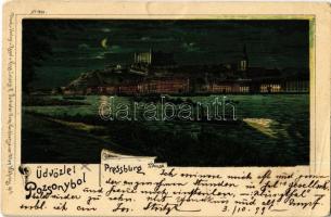 1899 Pozsony, Pressburg, Bratislava; este / night. Regel &amp; Krug litho  (EB)