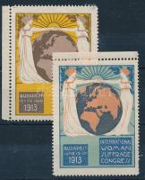 1913 Nemzetközi Női Választójogi Kongresszus, Budapest 2 db klf. levélzáró sárga-kék pár