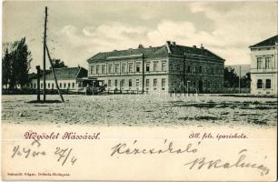 1899 Kassa, Kosice; Állami felső ipariskola, lóvasút / school, horse-drawn carriage  (EK)