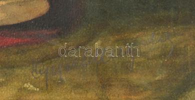 Oppel Magda (1884-): Csendélet babával. Akvarell, papír, jelzett, keretben, 40×34 cm