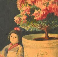 Oppel Magda (1884-): Csendélet babával. Akvarell, papír, jelzett, keretben, 40×34 cm