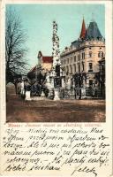 1907 Kassa, Kosice; Fő utca, Andrássy udvar, Szentháromság szobor. Cattarino kiadása / main street, Trinity statue (EK)