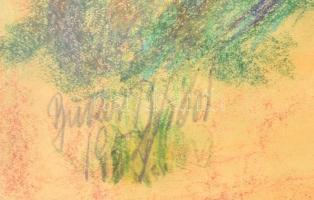 Bukor B Tibor (?-): Puttók a boroshordóval. Pasztell, papír, jelzett, üvegezett keretben, 28×37 cm