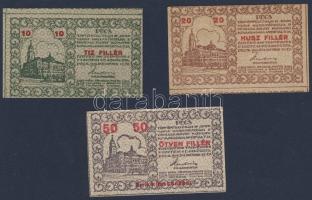 1919. Pécs 10f, 20f, 50f "pénztárjegy" 3klf db T:I