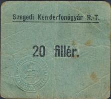 Szeged, DN Szegedi Kenderfonógyár R.-T. 20f nagyalakú zöldes ,vastag kartonpapíron kerekített sarkokkal szárazbélyegzővel T:III