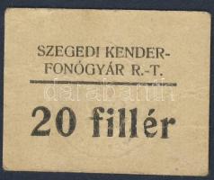Szeged, DN Szegedi Kenderfonógyár R.-T. 20f kisalakú kartonpapíron szögletes sarkokkal, szárazbélyegzővel T:II
