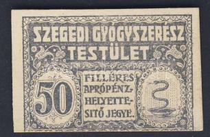 DN Szeged, Szegedi Gyógyszerész Testület 50f szürke színben kartonpapíron, hátoldal üres T:I