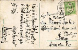 1915 Galgóc, Hlohovec; Ferenc József tér, Szentháromság szobor, borbély, gyógyszertár, üzletek. Bród...