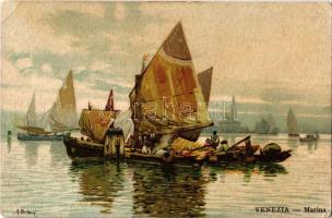 Venezia, Venice; Marina / harbour, sailboats, litho (EK)