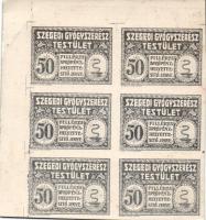 DN Szeged, Szegedi Gyógyszerész Testület 50f szürke színben 6-os tömbben kartonpapíron, hátoldal üres, bal felső ívszél T:I