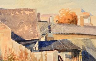 Z. Soós István (1900-2002): Házak a domboldalon 1923. Akvarell, papír, jelzett, üvegezett keretben, ...