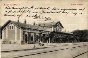 1914 Nagyszombat, Tyrnau, Trnava; vasútállomás, talicska / Stanica / railway station, wheelbarrow