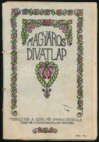 cca 1930 Magyaros Divatlap, tervezték a székesfővárosi iparrajziskola ruhatervező IV. osztály növendékei, színezett divatrajz nyomatok, fűzött papírkötésben