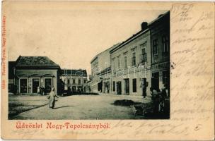 1899 Nagytapolcsány, Topolcany; Fő tér, Szlanka János és Pollak üzlete. Platzko Gyula kiadása / main square, shops (EK)