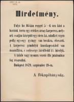 1879 A budapesti főkapitányság hirdetménye elveszett arany karperecről, hajtott
