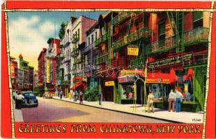 1951 New York, Chinatown, Sun Lun Chung Co Chinese Novelty and Gift Shop, Canton Chop Suey, Yat Bun Sing Chop Suey, Tai Yat Low
