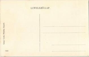 Pöstyén, Piestany; Vág folyó, hajóhíd, lovaskocsi / Vah river, pontoon bridge, horse cart