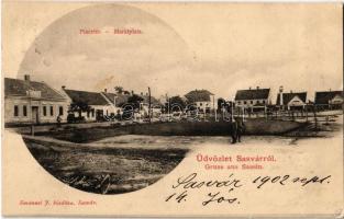 1902 Sasvár, Sastín, Mária Sasvár, Maria-Schlossberg; Piac tér / Marktplatz / market square