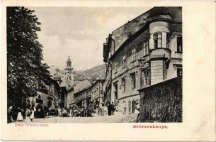 Selmecbánya, Schemnitz, Banská Stiavnica; Deák Ferenc utca, piac. Joerges Á. özv. és fia kiadása / street, market