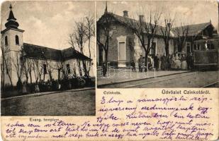 1927 Budapest XVI. Cinkota, HÉV (Helyiérdekű Vasút) vasútállomás, Evangélikus templom. Kiadja Vámos Manó (EK)