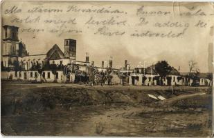 1904 Gyöngyös, utcakép a tűzvész után, épület és templom romok, Ancsfeld Dávid üzlete. photo (EK)