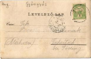 1904 Gyöngyös, utcakép a tűzvész után, épület és templom romok, Ancsfeld Dávid üzlete. photo (EK)