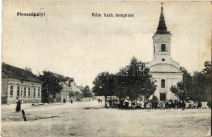 1925 Hosszúpályi, Római katolikus templom, Fő tér, falubeliek. (EK)