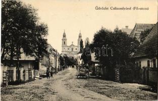 Csíksomlyó, Sumuleu Ciuc; Fő utca, templom / main street, church
