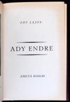 Ady Lajos: Ady Endre. Bp.,1923,Amicus,(Pápai Ernő-ny.),1 t.+245+3 p.+12 t.(Fekete-fehér fotók.) Oldalszámozáson belül egy egész oldalas térképpel is illusztrált. Első kiadás. Átkötött egészvászon-kötés. Számozott (528./1000) példány.