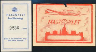 cca 1950 MASZOVLET repülősorsjegy és beszállókártya
