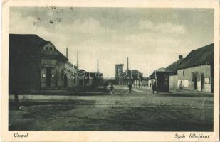 1927 Budapest XXI. Csepel, gyár főbejárata, gyógyszertár. Schwarcz A. és Szaksz I-né kiadása (EK)