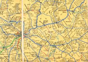 1905 Ausztria és Magyarország közlekedési térképe, 1:1500000, Freytag G. és Berndt, Bécs, vászonra k...