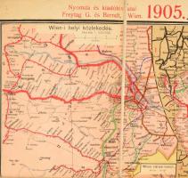 1905 Ausztria és Magyarország közlekedési térképe, 1:1500000, Freytag G. és Berndt, Bécs, vászonra k...