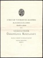 1941 A Magyar Tudományos Akadémia 101. ünnepélyes közülésének programja, belsejében tollal írt megjegyzésekkel