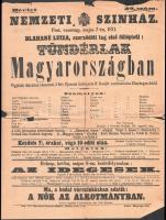 1871 Nemzeti Színház, Blaha Lujza első fellépésének színházi plakátja, szakadt, 39,5×31 cm