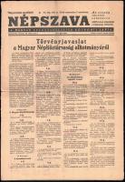 1946 A Népszava 77. évfolyamának 182. száma, címlapon a Magyar Népköztársaság alkotmányának törvényjavaslatáról, ceruzás jeléölésekkel, szakadt