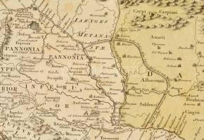 1800 Regiones Dunibianae Pannoniae Dacia Moesiae cum Vicino Illyrico, térkép, kartonra ragasztva, 33...