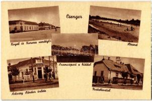 Csenger, Royal és Korona vendéglő, strand, Szamospart a híddal, Árkossy Sándor üzlete, postahivatal