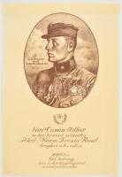 1931 Báró Cumin Artúr (1889-1952) m. kir. honvéd százados, későbbi ezredes, a Mária Terézia Rend lovagkeresztjének tulajdonosáról készített litografált nagyméretű emléklap, plakát, az 1916-os zarkowi harcokban tett bátorsága emlékére kiadva, 46×31 cm