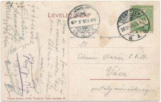 1909 Debrecen, Piac utca, Központi Bank, városi vasút vonat. Thaisz Arthur előbb Pongrácz Géza kiadá...