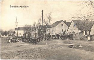 1912 Pellérd, Fő utca, templom, Rothmüller Gábor üzlete (r)