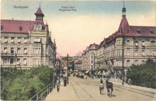 1918 Budapest II. Margit körút, háttérben a Rózsadomb, villamosok, Margit Park Kávéház. Taussig 57