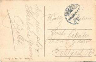 1918 Budapest II. Margit körút, háttérben a Rózsadomb, villamosok, Margit Park Kávéház. Taussig 57