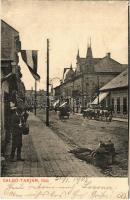 1905 Salgótarján, Fő út, magyar zászló, üzletek. Kiadja Friedler Ármin (felületi sérülés / surface damage)