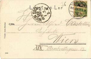 1905 Salgótarján, Fő út, magyar zászló, üzletek. Kiadja Friedler Ármin (felületi sérülés / surface d...