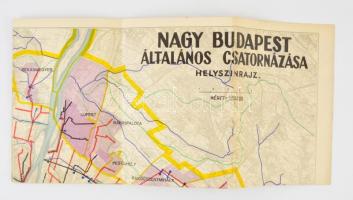 cca 1940 Nagy Budapest általános csatornázása, helyszínrajz,1:50.000,Bp., Klösz Gy. és Fia, 80x76 cm
