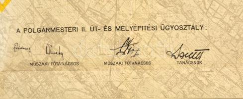 cca 1940 Nagy Budapest általános csatornázása, helyszínrajz,1:50.000,Bp., Klösz Gy. és Fia, 80x76 cm