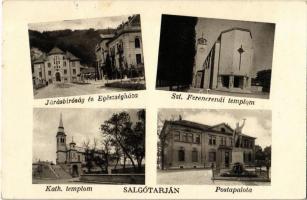 1938 Salgótarján, Járásbíróság és Egészségház, Szent Ferencrendi templom, Katolikus templom, Posta palota, Hősök szobra, emlékmű