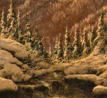 Neogrády László (1896 - 1962): Tátrai alkony. Olaj, rétegelt falemez, jelzett, repedezett falemez, 3...